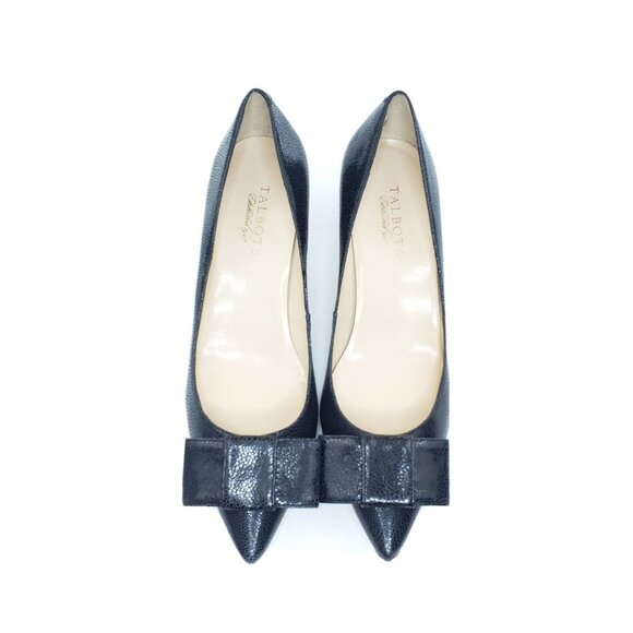 Talbots Signature Women Pumps Black Textured Leather Bow Kitten Heel 9 B - Picture 4 of 10